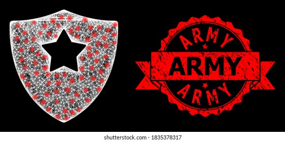 Glare mesh polygonal guard shield with light spots, and Army dirty ribbon seal imitation. Red seal has Army title inside ribbon.
