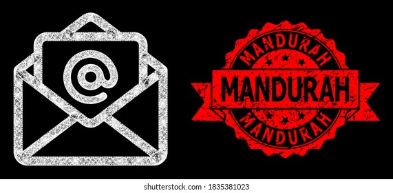 Glare mesh polygonal open email with light spots, and Mandurah rubber ribbon seal imitation. Red stamp seal includes Mandurah title inside ribbon.