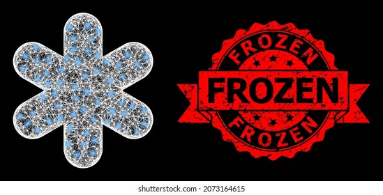 Glare mesh polygonal simple snowflake with light spots, and Frozen corroded ribbon seal print. Red seal includes Frozen title inside ribbon.