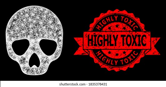 Glare mesh polygonal skull with lightspots, and Highly Toxic grunge ribbon stamp seal. Red stamp includes Highly Toxic caption inside ribbon.