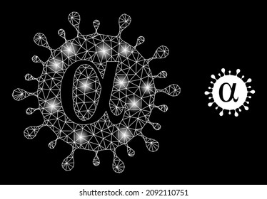 Glare net Alpha covid virus web icon with illuminated light spots. Illuminated constellation is done using Alpha covid virus vector icon. Flare frame web polygonal Alpha covid virus,