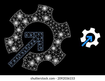 Icono de la web de integración de engranajes netos con mágicos. La constelación iluminada se genera utilizando un icono vectorial de integración de engranajes. Integración de los engranajes poligonales de la cadena de constelación,