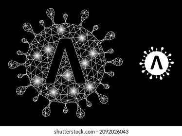Glare net Lambda coronavirus strain web icon with illuminated spots. Illuminated constellation done from Lambda coronavirus strain vector icon.