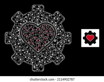 Glare net love mechanics icon with illuminated light spots. Illuminated constellation done using love mechanics vector icon and intersected lines. Glowing carcass love mechanics,