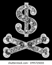 Glare net-Mesh toten Dollar-Rahmen mit Leuchtpunkten. Konstellation Vektorrahmen erstellt aus totem Dollarsymbol und intersektierten weißen Linien. Sparkle Rahmen Masche toten Dollar, auf schwarzem Hintergrund.