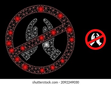 Glare net Stopp beten Hände Web-Symbol mit magischen Lichtflecken. Illuminiertes Modell, das aus aufhören zu beten Hände Vektorsymbol generiert. beleuchtete Karkasse, polygonal aufhören, Hände zu beten,