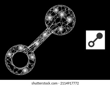 Glare network connect icon with illuminated spots. Illuminated constellation created from connect vector icon and crossing lines. Illuminated carcass connect, on a black background.