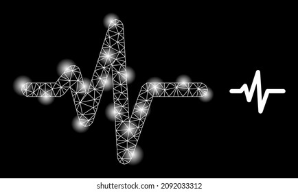Glare Netzwerk-Puls-Web-Symbol mit flare Lichtpunkte. Leuchtende Konstellation aus Puls, Vektorsymbol. Konstellationskadavergewebe polygonaler Puls auf schwarzem Hintergrund.