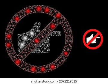 Glare network stop index finger web icon with illuminated spots. Illuminated constellation is generated from stop index finger vector icon. Constellation frame web polygonal stop index finger,