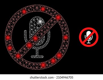 Glare network stop microphone web icon with illuminated light spots. Illuminated constellation done using stop microphone vector icon. Illuminated frame web polygonal stop microphone,