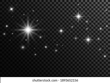 Glare on a dark background. Sequins, white glow. Flares of stars.