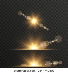 Glare spark flickers gently in morning-style shine. Warm gradient edges enhance visual composition depth.Transparent PNG flare ideal for realistic photo effects. Shining light effect mimics sunrise