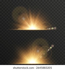 Brilho faísca cintilantes suavemente no brilho de estilo matinal. As bordas de gradiente quente melhoram a profundidade da composição visual.Sinalizador PNG transparente ideal para efeitos de foto realistas. Efeito de luz brilhante imita o nascer do sol