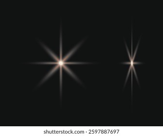 Glare Star Effects Vector: Dark Background, Luminous Stars, Sparkling Effect, Radiating Lines, Warm Glow, Light Center, Thin Lines, Dynamic Sparkle, Overlay Effect, Ethereal Design.