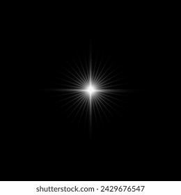 Glare star on black. Light flashes. Vector transparent elements with glow effect.