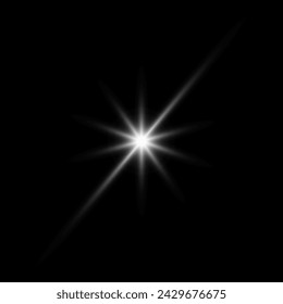 Glare star on black. Light flashes. Vector transparent elements with glow effect.