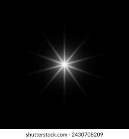 Glare star on black. Light flashes. Vector transparent elements with glow effect.