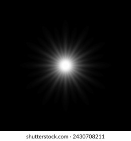 Glare star on black. Light flashes. Vector transparent elements with glow effect.