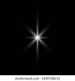 Glare star on black. Light flashes. Vector transparent elements with glow effect.