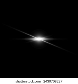 Glare star on black. Light flashes. Vector transparent elements with glow effect.