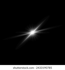Estrella brillante sobre negro. La luz destella. Vector de elementos transparentes con efecto de resplandor.