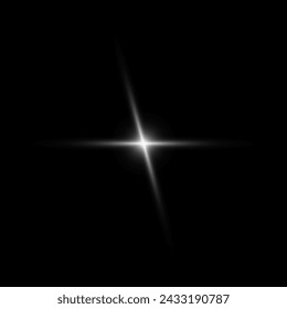 Glare star on black. Light flashes. Vector transparent elements with glow effect.