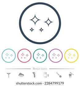 Glare stars outline flat color icons in round outlines. 6 bonus icons included.