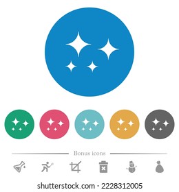 Glare stars solid flat white icons on round color backgrounds. 6 bonus icons included.