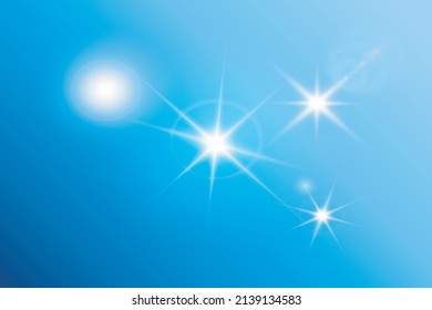 glare of stars and the sun on a light blue background