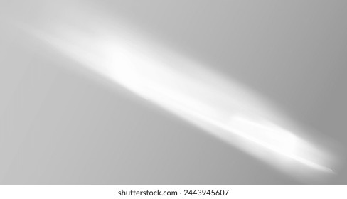 Glare from the sun's rays on the wall. Blurred shadows from leaves and plants in the room. Soft overlay of natural light. Abstract background for product presentation.Natural light layout.