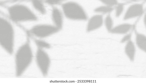 Blenden Sie die Sonnenstrahlen an der Wand aus. Unscharfe Schatten von Blättern und Pflanzen im Raum. Weiche Überlagerung von natürlichem Licht. Abstrakter Hintergrund für die Produktpräsentation.Natürliche Lichtgestaltung.