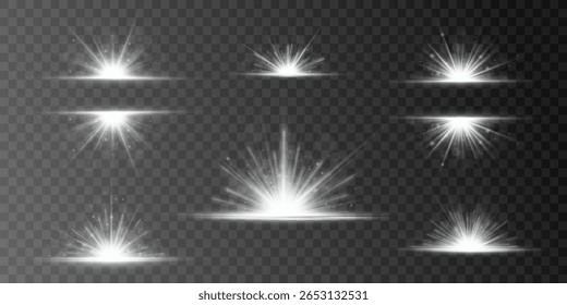 Brilho do sol e explosão luminosa brilhante com luz de fundo isolada brilho estrela brilho abstrato conjunto brilhante brilho raio explosão mágica borrão design vetor

