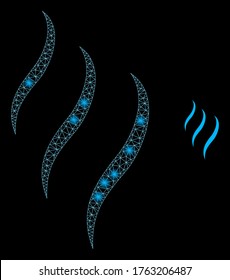 Glare web mesh vapour smell with lightspots. Illuminated vector 2d model created from vapour smell icon. Sparkle frame mesh polygonal vapour smell. Wire frame flat mesh in vector format, lines,