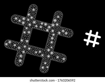 Cuadrícula de la red web Glare con focos de luz. Constelación vectorial iluminada 2d creada a partir del icono de la rejilla de la cárcel. Malla espumosa de malla de la malla de la rejilla poligonal de la cárcel. Malla 2D de la canal de cables en formato vector eps10, líneas,