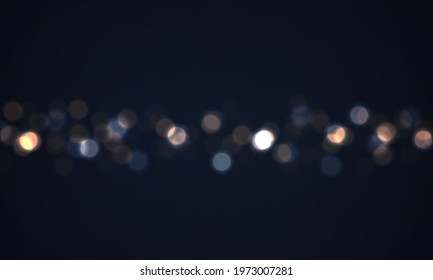 Glares with flying glowing particles. Festive blue luminous background with colorful lights bokeh. Colorful glitter. Flying magical dust for your project. Vector illustration, eps 10.