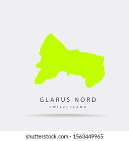 Glarus Nord (Switzerland) map vector, isolated on white background. Green-yellow map template, flat earth. Simplified, generalized Glarus Nord (Switzerland) map with round corners.
