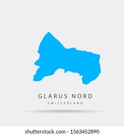 Glarus Nord (Switzerland) map vector, isolated on white background. blue map template, flat earth. Simplified, generalized Glarus Nord (Switzerland) map with round corners.
