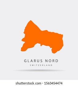 Glarus Nord (Switzerland) map vector, isolated on white background. Orange map template, flat earth. Simplified, generalized Glarus Nord (Switzerland) map with round corners.
