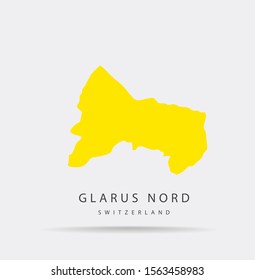 Glarus Nord (Switzerland) map vector, isolated on white background. Yellow map template, flat earth. Simplified, generalized Glarus Nord (Switzerland) map with round corners.
