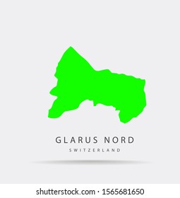 Glarus Nord (Switzerland) map vector, isolated on white background. Green map template, flat earth. Simplified, generalized Glarus Nord (Switzerland) map with round corners.
