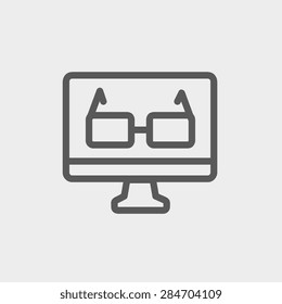 Glasees in computer monitor icon thin line for web and mobile, modern minimalistic flat design. Vector dark grey icon on light grey background.