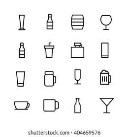 Conjunto de iconos de gafas y botellas sobre fondo blanco