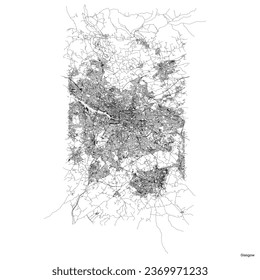 Glasgow city map with roads and streets, United Kingdom. Vector outline illustration.