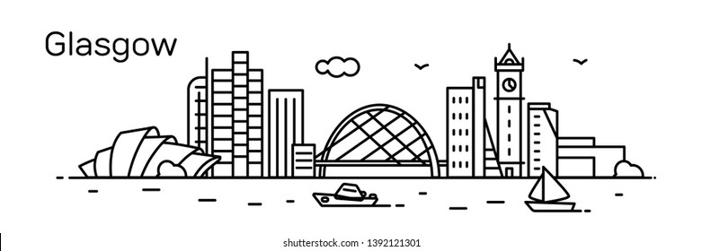 Glasgow city. Modern flat line style. Vector illustration. Concept for presentation, banner, cards, web page
