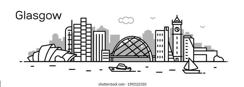 Glasgow city. Modern flat line style. Vector illustration. Concept for presentation, banner, cards, web page
