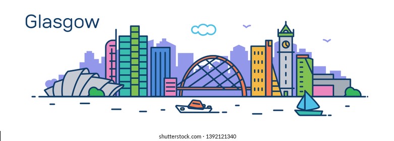 Glasgow city. Modern flat line style. Vector illustration. Concept for presentation, banner, cards, web page
