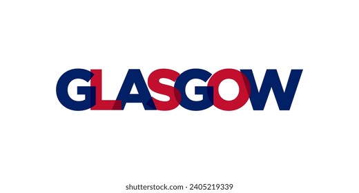 Glasgow city in the United Kingdom design features a geometric style vector illustration with bold typography in a modern font on white background.