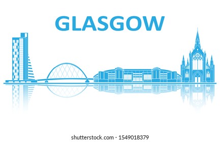 Glasgow landmarks silhouette. European championship 2020.