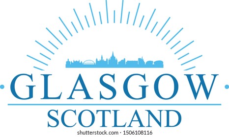 Glasgow Scotland City. Banner Design. City Skyline. Silhouette Vector. Famous Monuments.