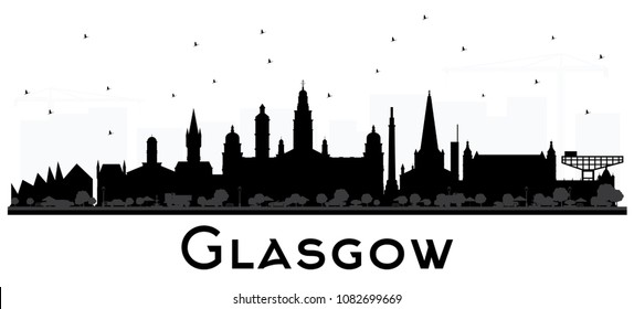 Glasgow Scotland City Skyline with Black Buildings Isolated on White. Vector Illustration. Business Travel and Tourism Concept with Historic Architecture. Glasgow Cityscape with Landmarks.